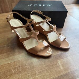 J.Crew Pavia Patent Midheel Wedge sandal in size 8.5, apricot mist, nude